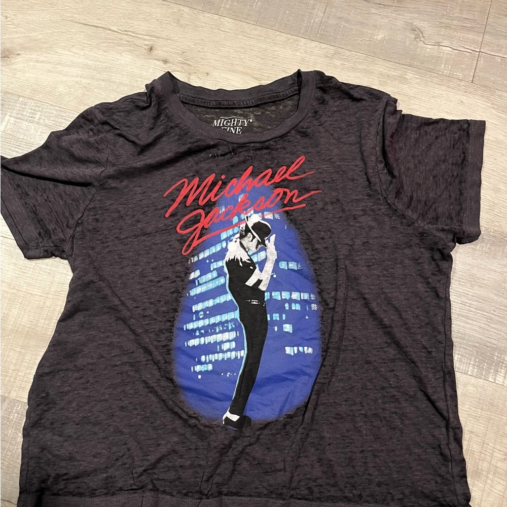 Mighty Fine Black Tee with Red and Blue Graphic